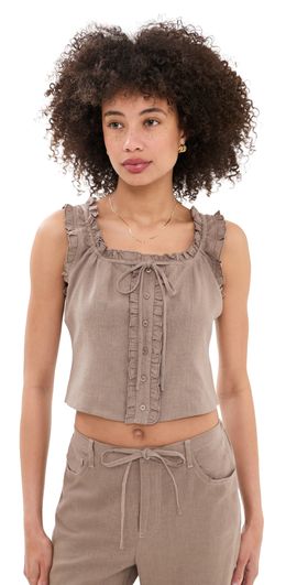 LE JEAN LE JEAN Linen Ruffle Cami Driftwood