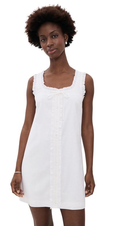 LE JEAN LE JEAN Linen Ruffle Dress White