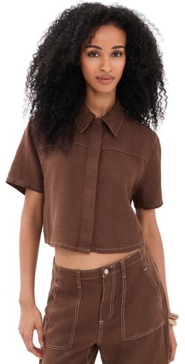LE JEAN LE JEAN Linen Short Sleeve Swing Shirt Cocoa