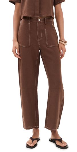 LE JEAN LE JEAN Mid Rise Linen Utility Barrel Pants Cocoa