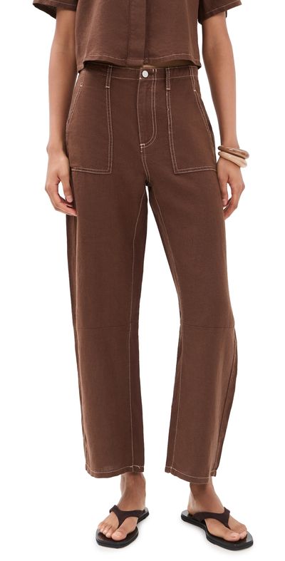 LE JEAN LE JEAN Mid Rise Linen Utility Barrel Pants Cocoa