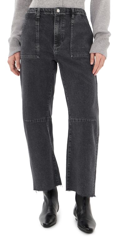 LE JEAN LE JEAN Petite Utility Soft Barrel Raw Jeans Fade to Black
