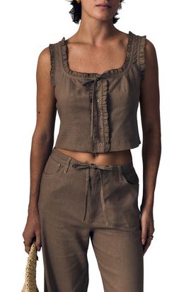 LE JEAN LE JEAN Ruffle Trim Linen Blend Crop Tank