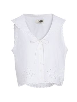 Le Jean Women's Embroidered Eyelet Linen Sailor Top