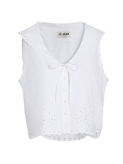 Le Jean Women's Embroidered Eyelet Linen Sailor Top