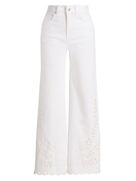 Le Jean Women's Eyelet High-Rise Relaxed Straight Jeans