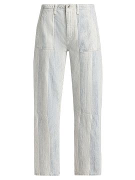 Le Jean Women's Stripe Utility Mid-Rise Soft Barrel Crop Jeans