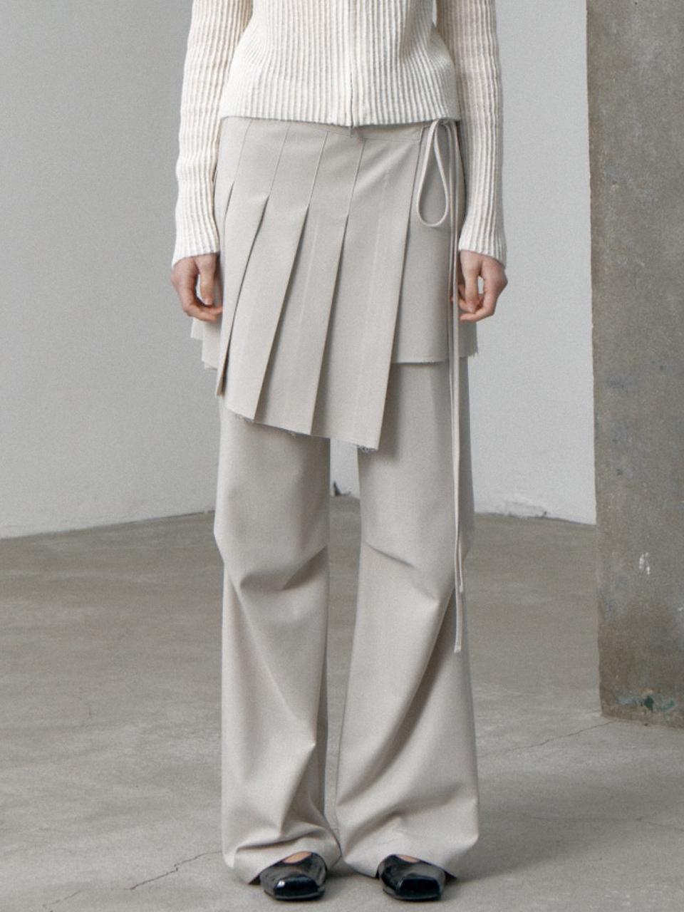 LE Low Edge Pleat Wrap Skirt [Ash Beige]