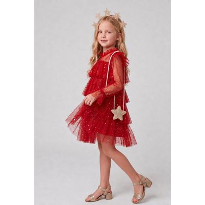 Le Mabelle Le Mabelle Chloe Girls’ Star Print Tiered Dress, Gold Star Crown & Bag Set 