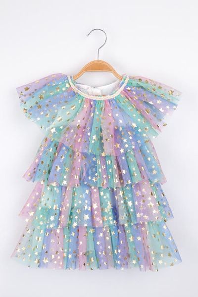 Le Mabelle Le Mabelle Estella Girls’ Star Print Layered Tulle Dress & Crown Set