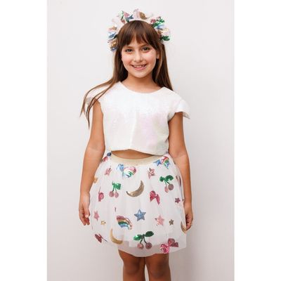 Le Mabelle Le Mabelle Pauline Girls’ Rainbow & Cherry Sequin Skirt