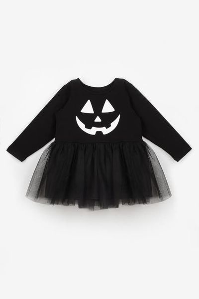 Le Mabelle Le Mabelle Sandra Girls’ Pumpkin Print Tulle Halloween Dress