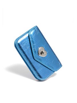 Le masque Heart Lock Compact Business Card Wallet Shine Blue
