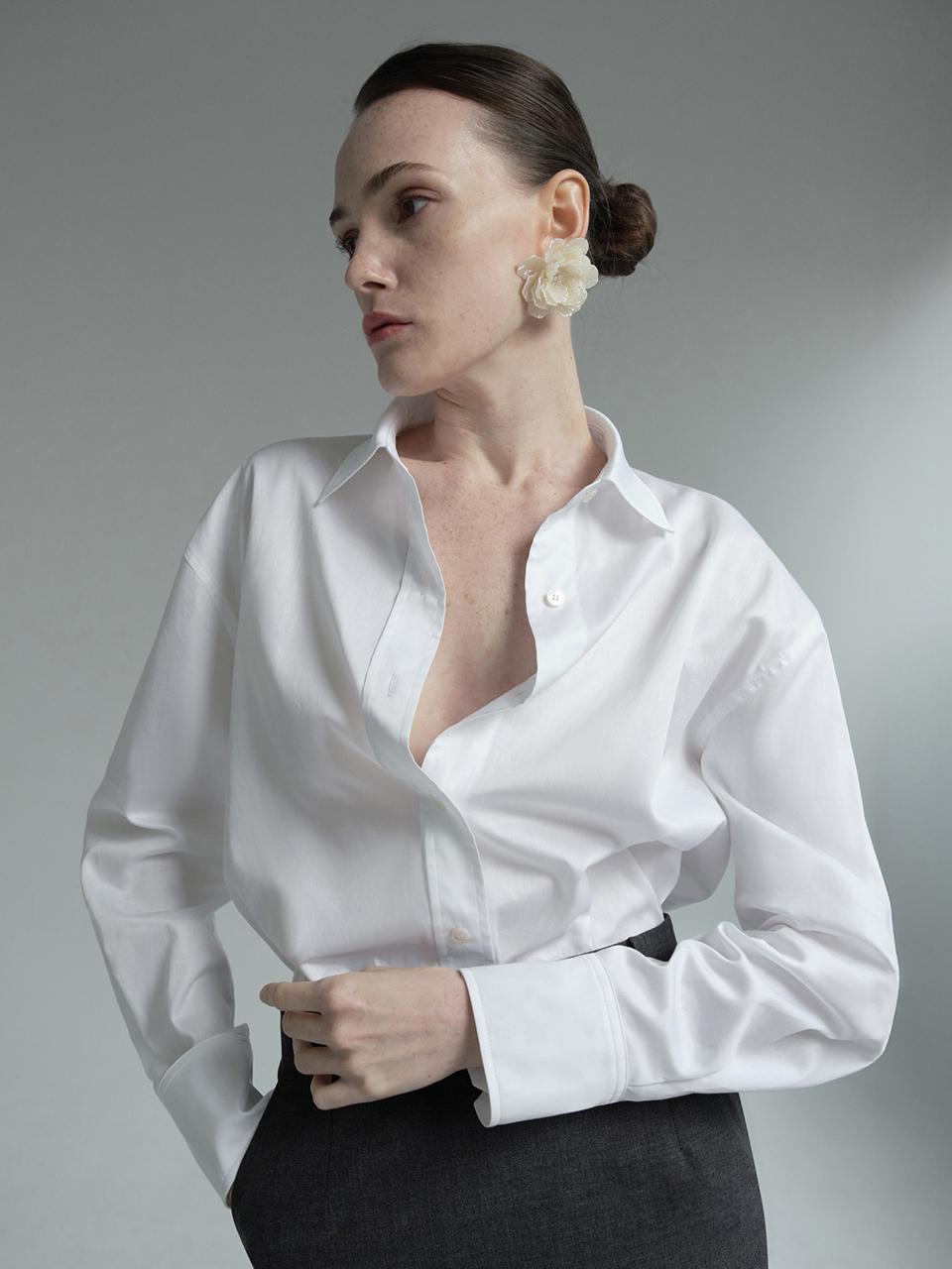LE MERITO 100% Cotton Relaxed Shirt [White]