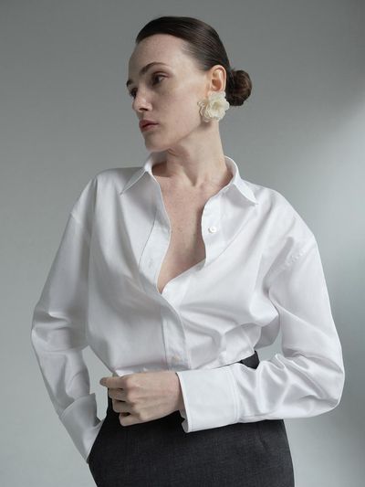 LE MERITO 100% Cotton Relaxed Shirt [White]
