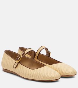 Le Monde Beryl Le Monde Béryl Leather-trimmed raffia Mary Jane flats