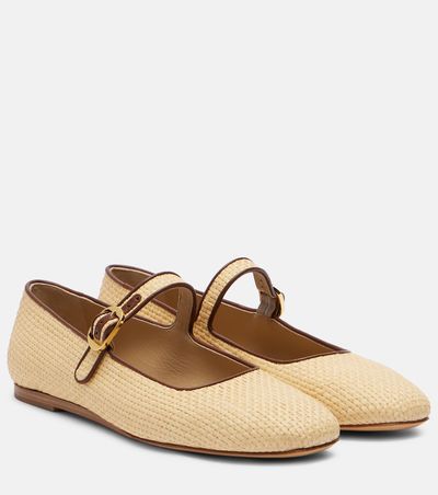 Le Monde Beryl Le Monde Béryl Leather-trimmed raffia Mary Jane flats