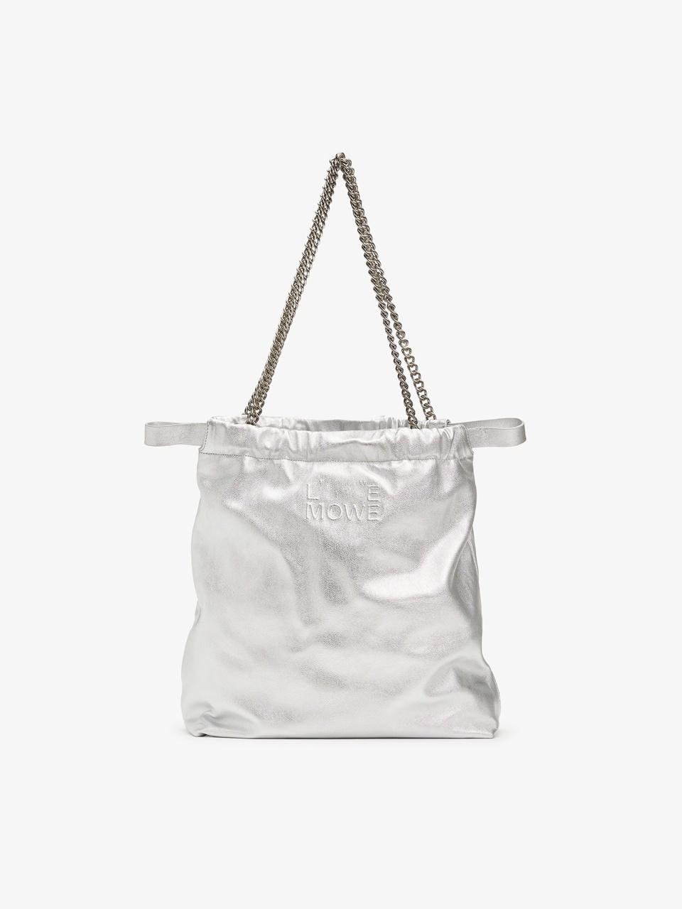 LE MOWE Glossy Leather Adjustable Gather String Bag [Silver]