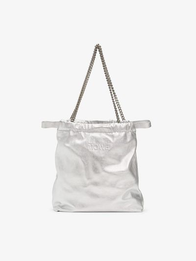 LE MOWE Glossy Leather Adjustable Gather String Bag [Silver]