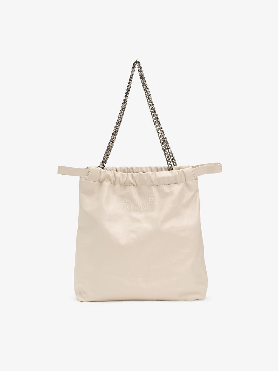 LE MOWE Glossy Leather Adjustable String Bag [Beige]