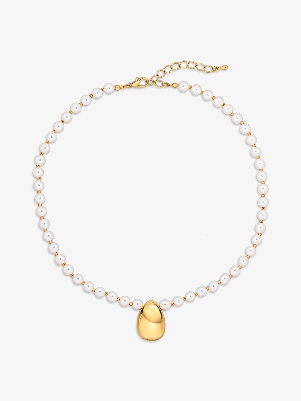 LE MOWE Pearl Drop Geometric Necklace [Gold]