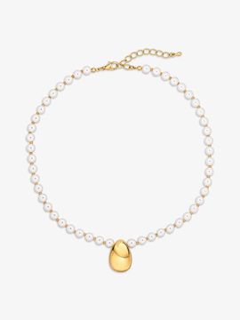 LE MOWE Pearl Drop Geometric Necklace [Gold]