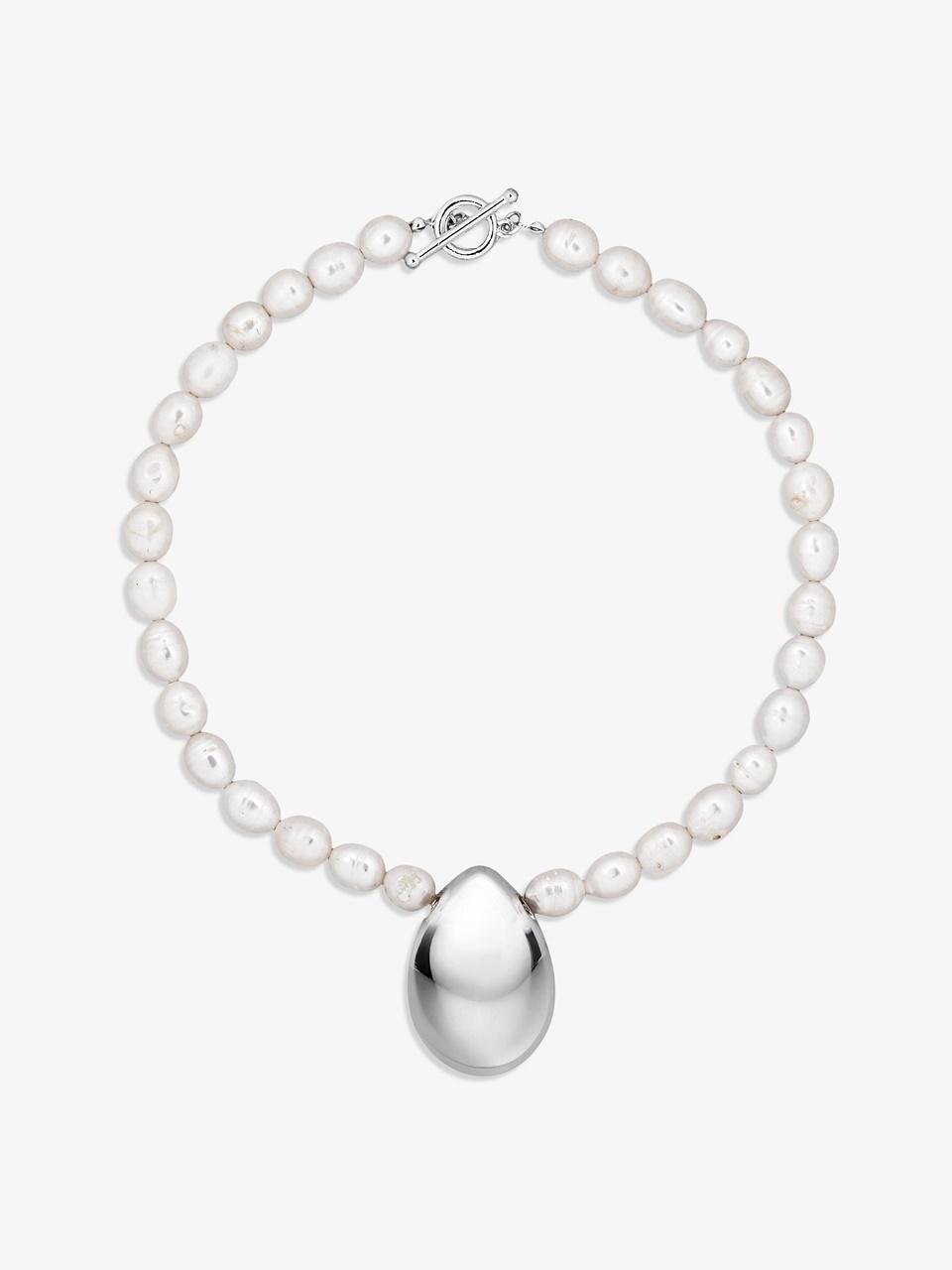 LE MOWE Teardrop Pearl Silver Necklace
