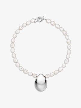 LE MOWE Teardrop Pearl Silver Necklace