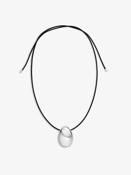 LE MOWE Vegan Leather Adjustable Droplet Necklace [Silver]