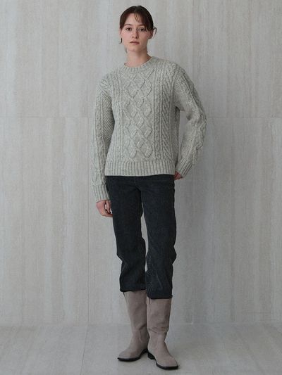 LE shaggy hair aran knit (light grey)