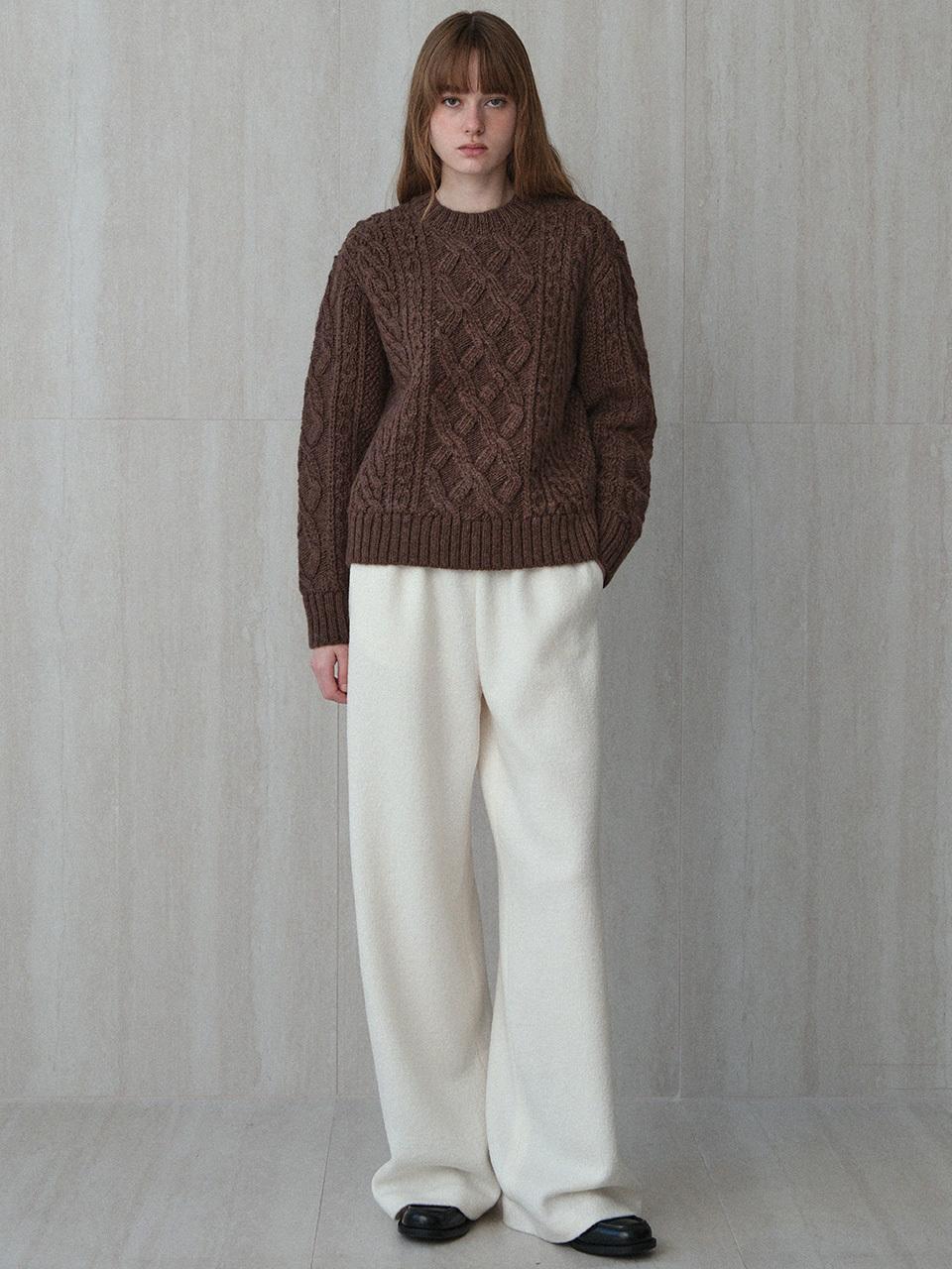 LE shaggy hair aran knit (melange brown)