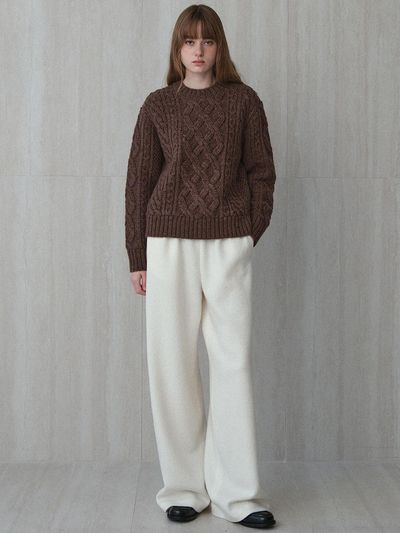 LE shaggy hair aran knit (melange brown)