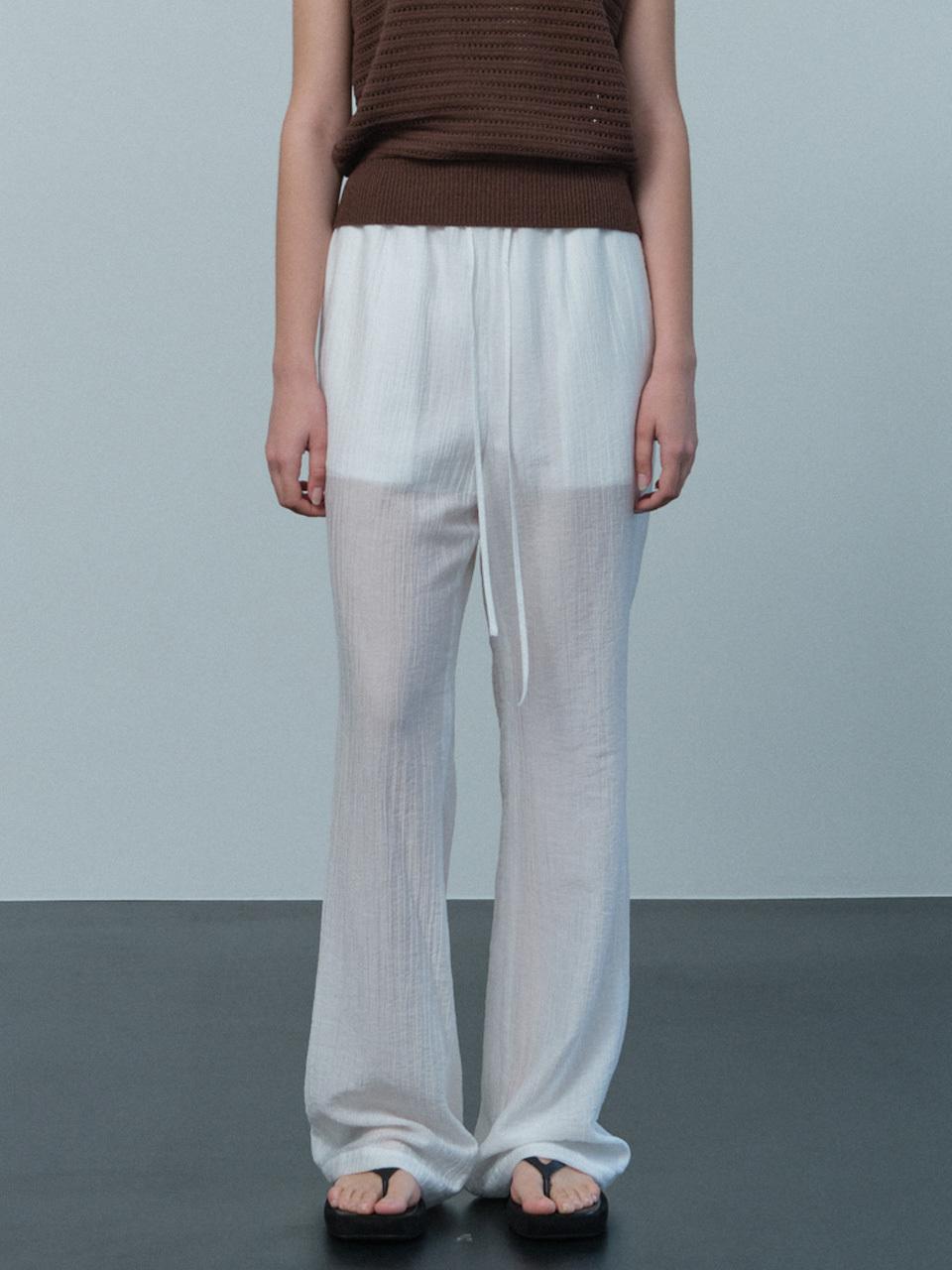 LE sheer slim fit banding pants [WHITE]