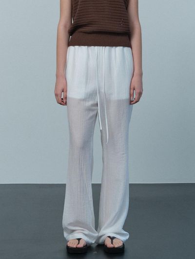 LE sheer slim fit banding pants [WHITE]