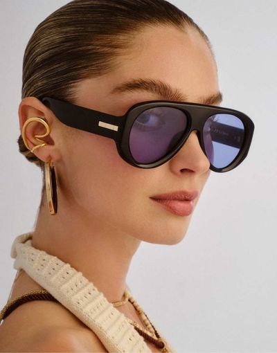 Le Specs Le Specs Dreamboat shield sunglasses in black with blue lens