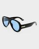 Le Specs Le Specs Dreamboat shield sunglasses in black with blue lens - 2