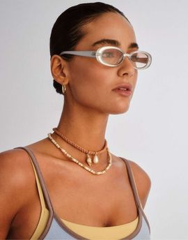 Le Specs Le Specs Outta Love oval sunglasses in silver pearl with amber lens