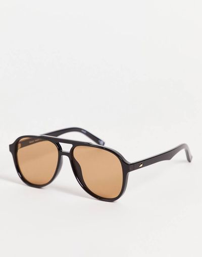 Le Specs Le Specs tragic magic aviator sunglasses in black tan-Brown