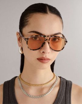 Le Specs Le Specs tragic magic aviator sunglasses in cookie tort with amber lens-Brown