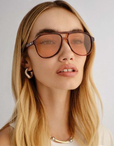 Le Specs Le Specs Tragic Magic honey tort aviator sunglasses with yellow lens-Brown