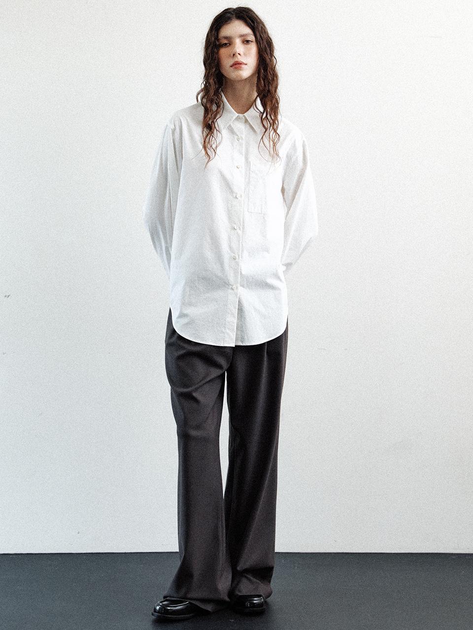 LE wool two-tucked wide pants (ash brown)