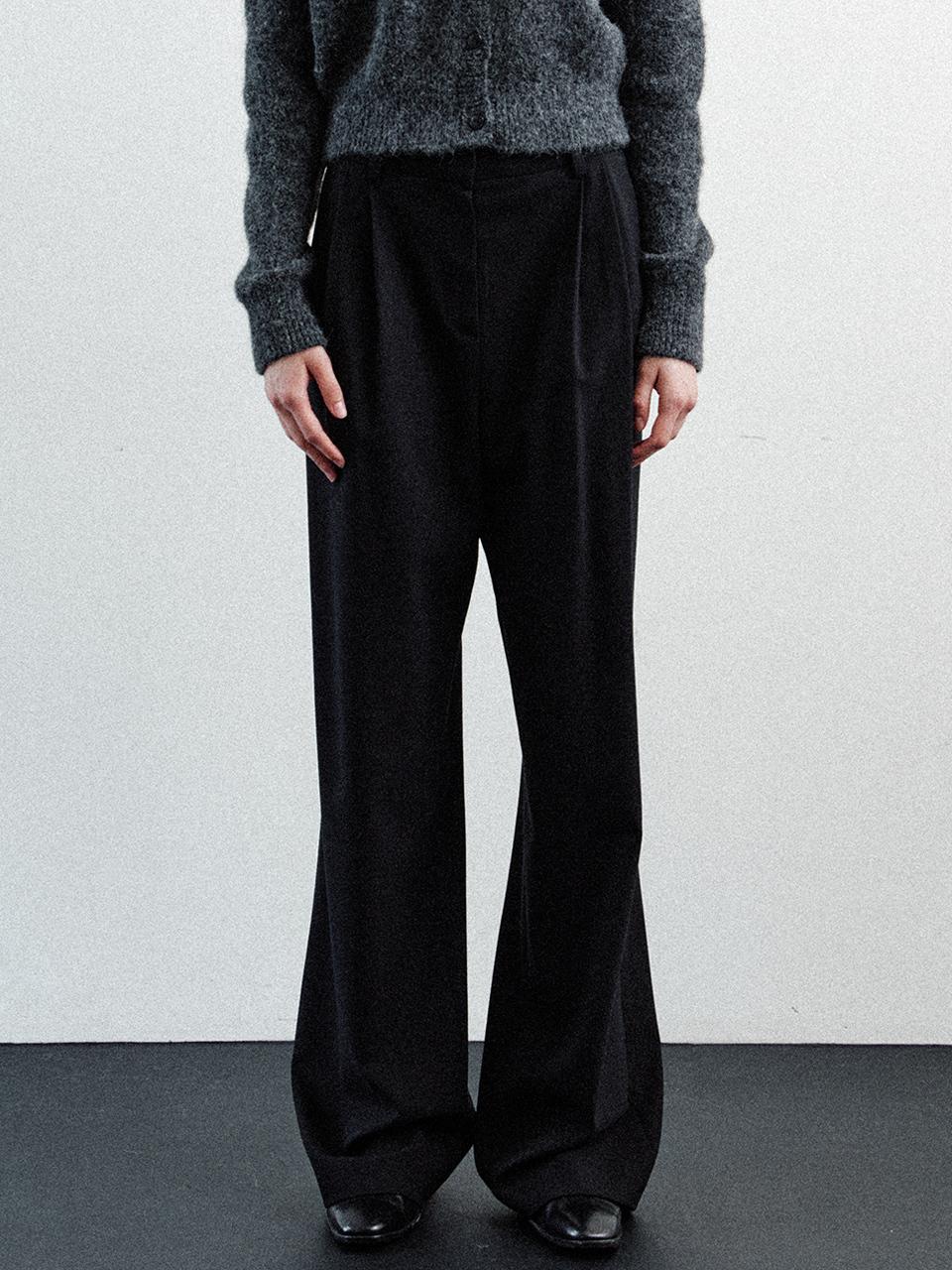 LE wool two-tucked wide pants (black)
