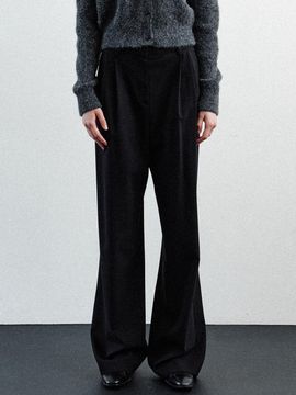 LE wool two-tucked wide pants (black)