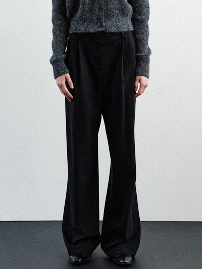LE wool two-tucked wide pants (black)