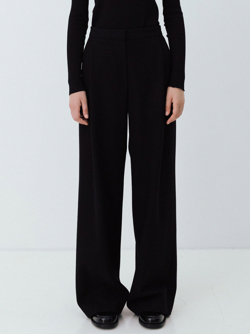 LE Wool Wide Tucked Pants (Black)