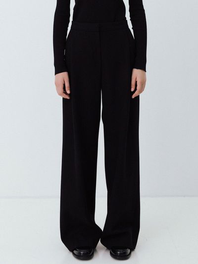 LE Wool Wide Tucked Pants (Black)