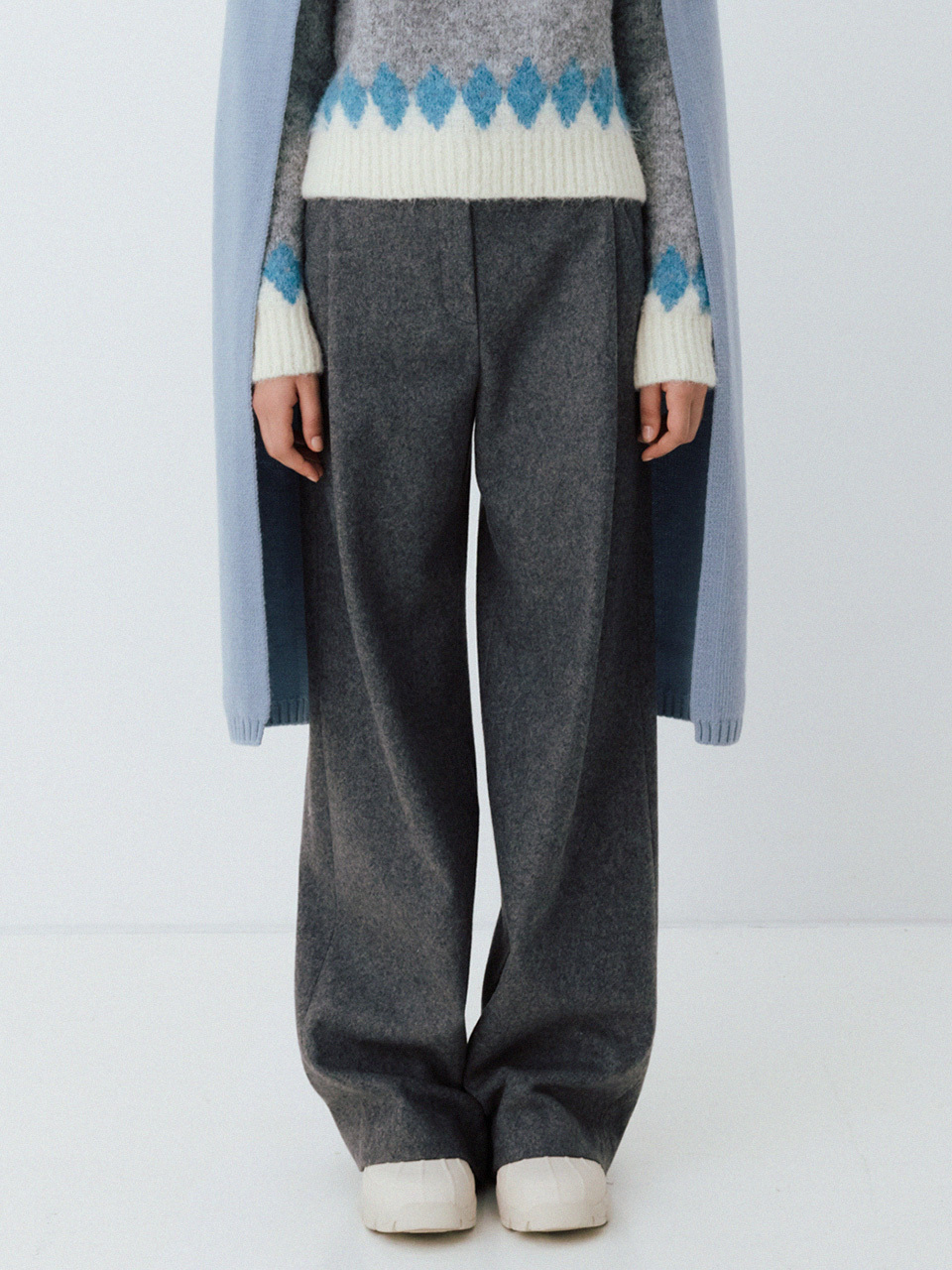 LE Wool Wide Tucked Pants (Charcoal)