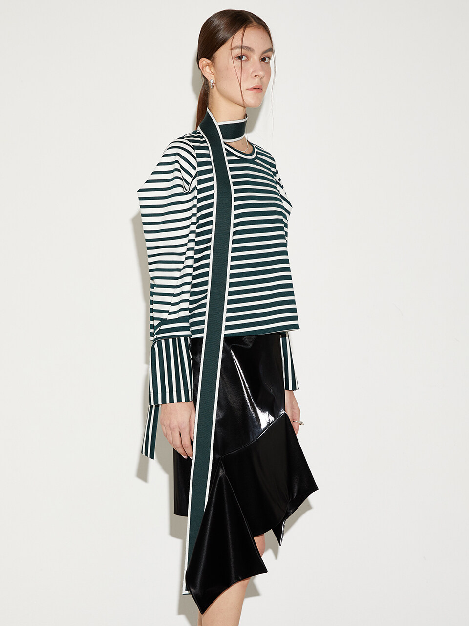 LE YIEL Color Block Knit Muffler_Green