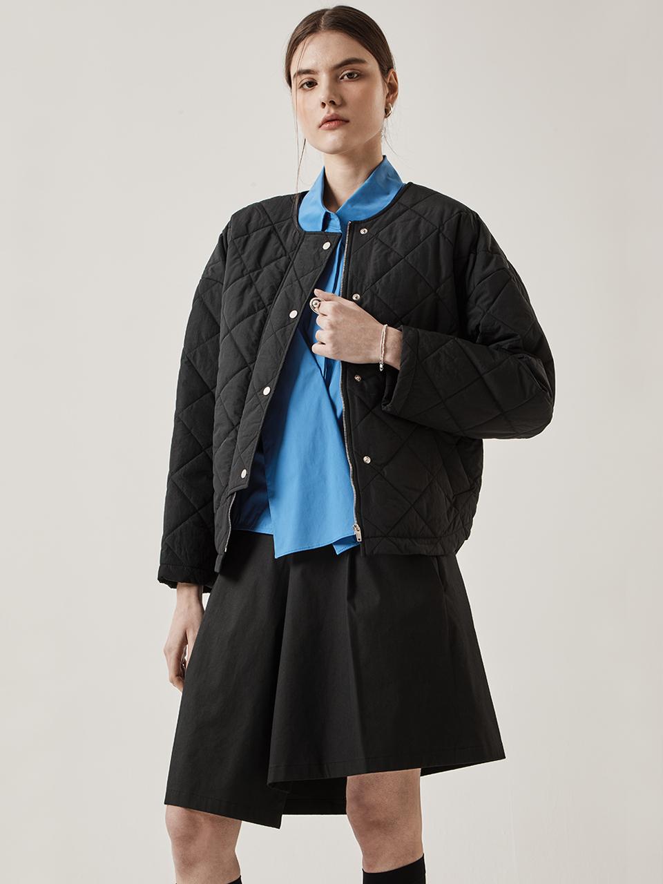 LE YIEL Quilting Crop Padding Jumper [Black]