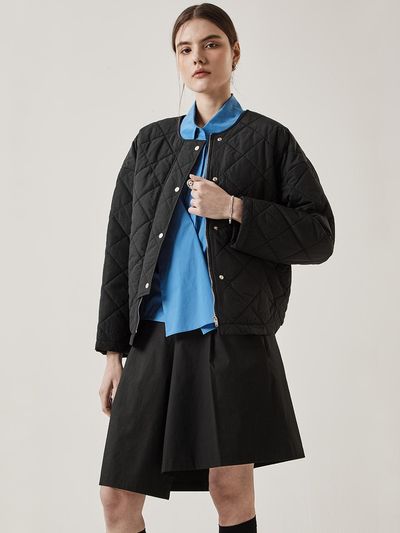LE YIEL Quilting Crop Padding Jumper [Black]